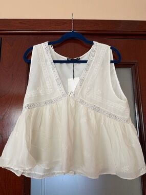 Zara Cream Lace-Trim Sleeveless Blouse